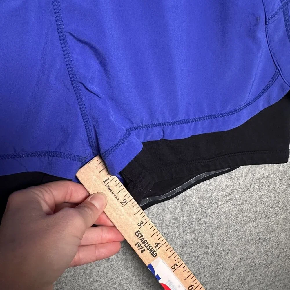 Athleta Medium Womens Running Shorts Biker Blue Black Gym Elastic Pull On - Picture 8 of 16